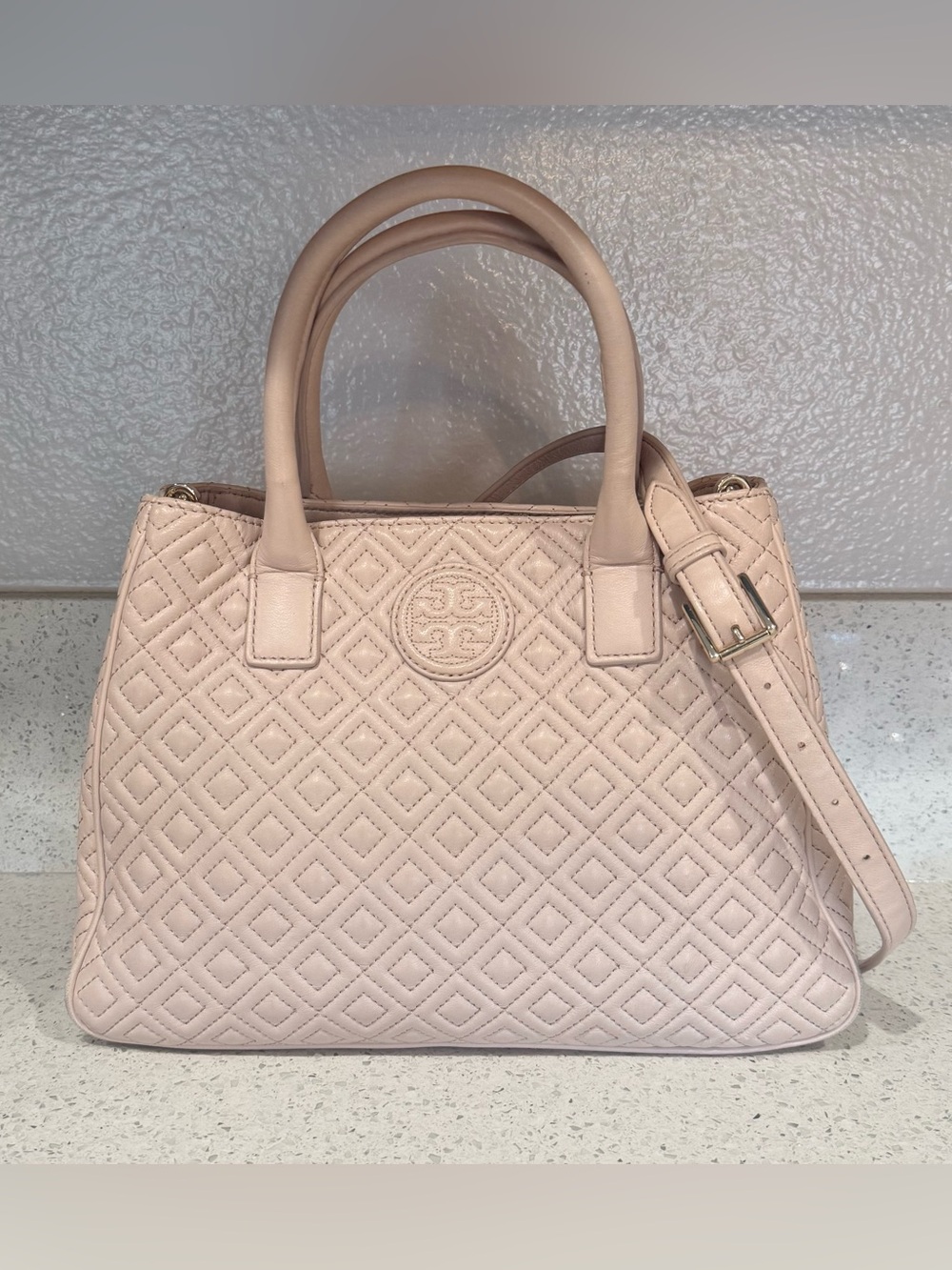 Tory Burch Kira Chevron Coated Small Convertible Shoulder Bag in Calendula Pink